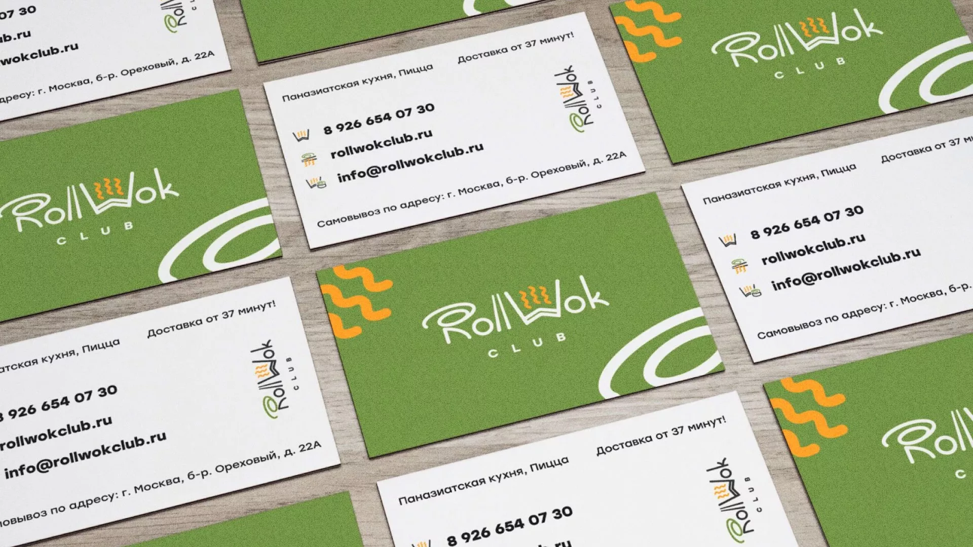 Разработка дизайна визиток суши-бара «Roll Wok Club» в Гусь-Хрустальном